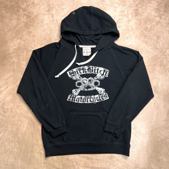 Sick B*tch Motorcycles Brass Knuckle Cross Bones Hoodie Sweatshirt Black Y2K - Picture 11 of 11